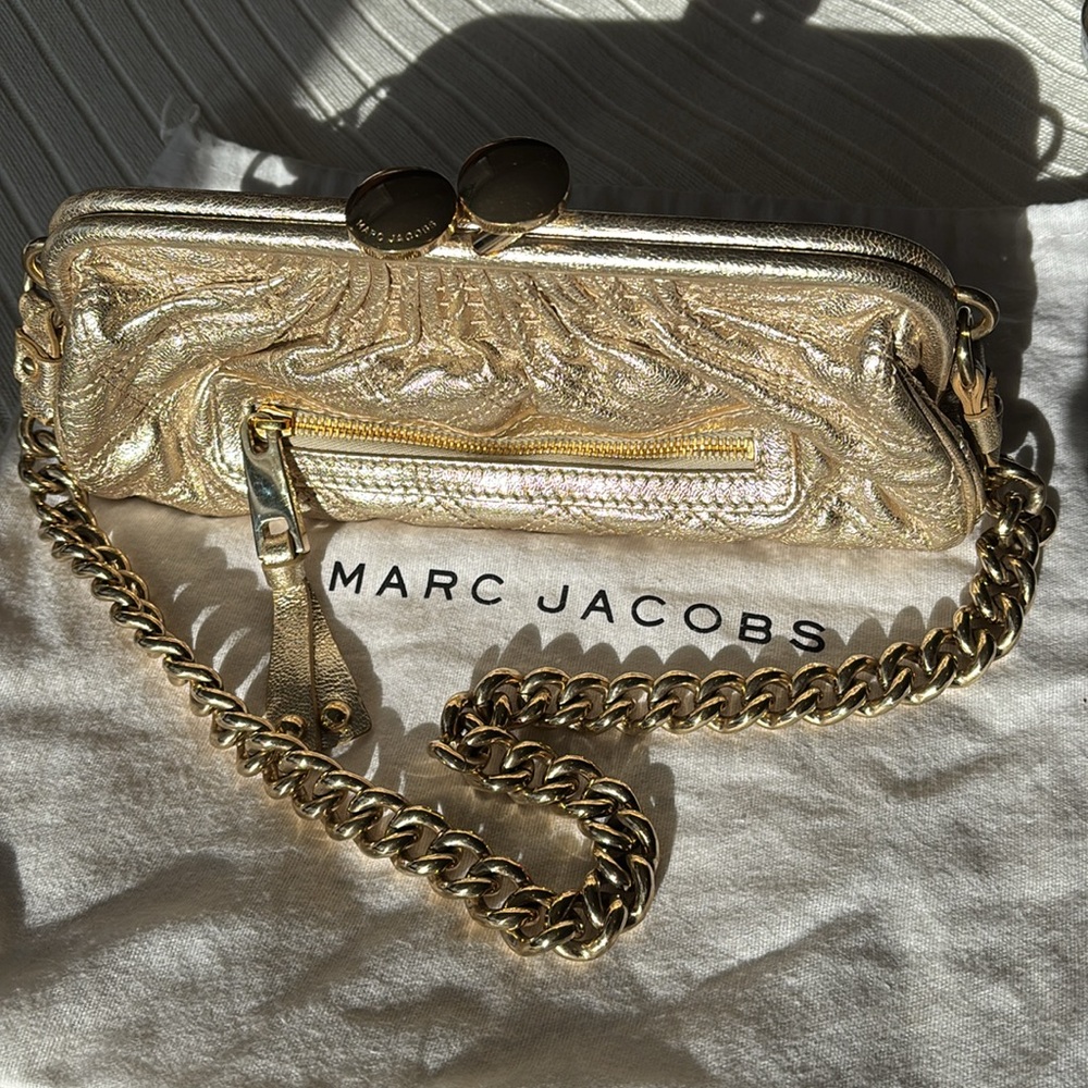 Marc Jacobs Gold Quilted Clutch Stam Bag